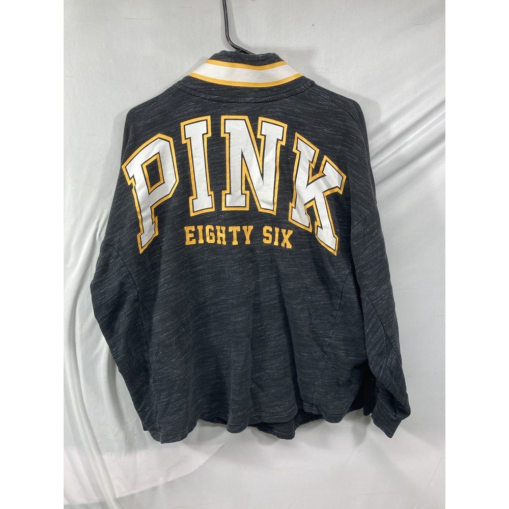 Victoria's Secret PINK Eighty Six Logo Sweater Sweatshirt Half Zip Black Size L